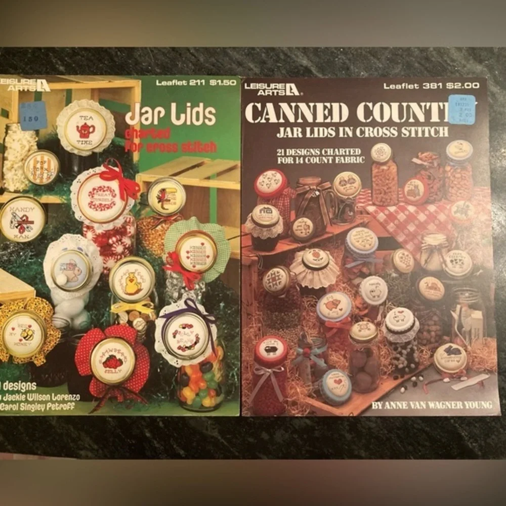 Canned Country Jar Lids And Jar Lids Cross Stitch By Leisure Arts Leaflet Set